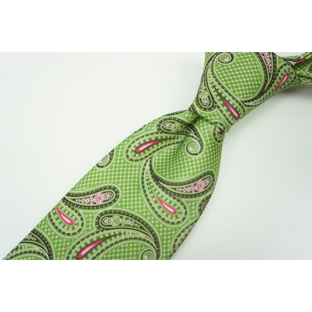 Brioni Lime Green Pink Black Paisley 100% Silk Tie BRAND NEW
